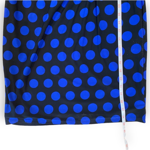 NWOT Precise Petite Jersey Sleeveless Blue Black Polka Dot Pencil Dress Size 10 - Picture 10 of 15